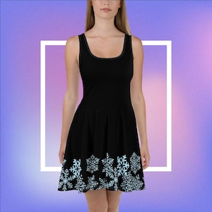 Winter Snowflakes Holiday Skater Dress / Black Dress