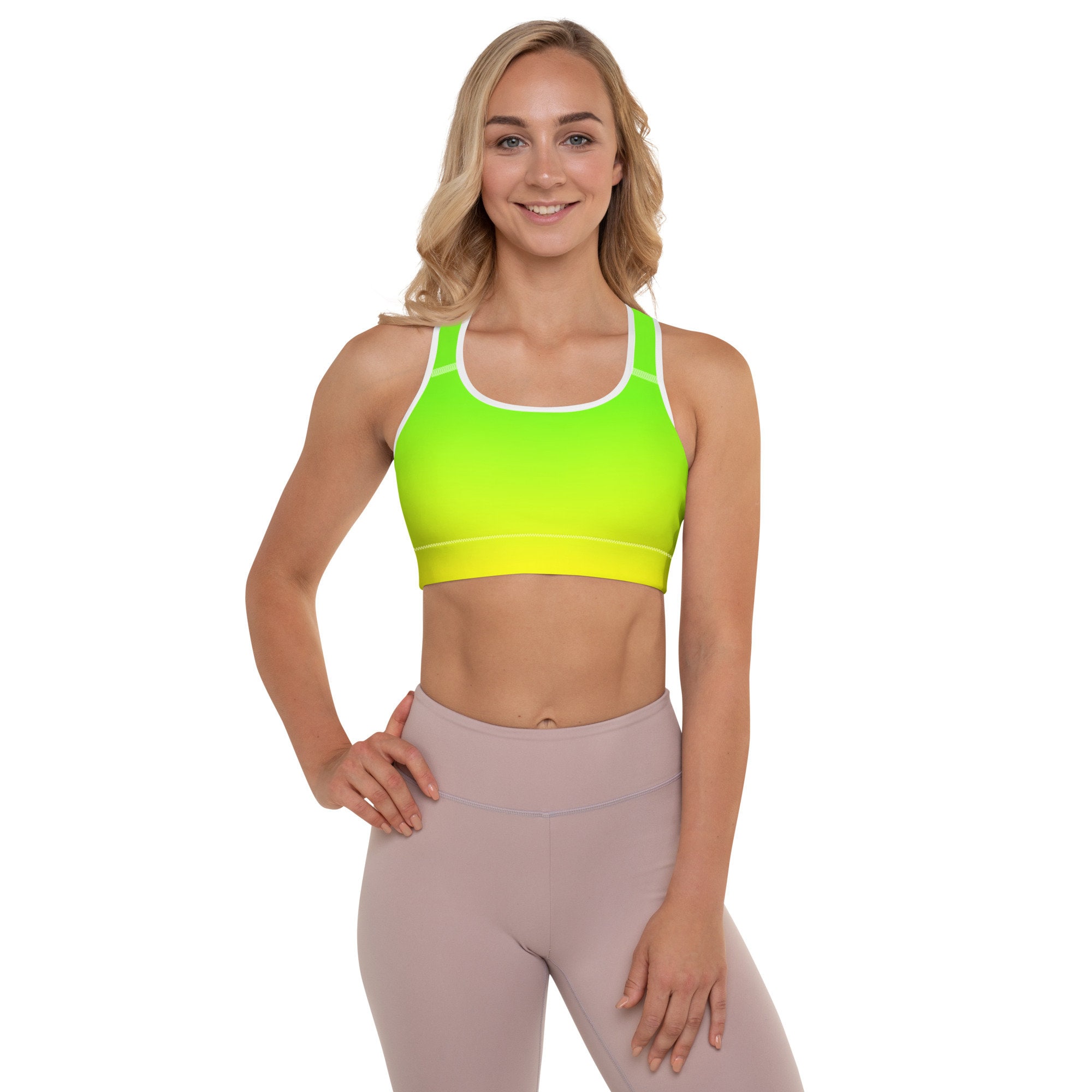 Neon Lime Green & Yellow Padded Sports Bra 