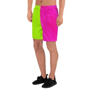 Neon Lime Green & Pink Men's Recycled Athletic Shorts