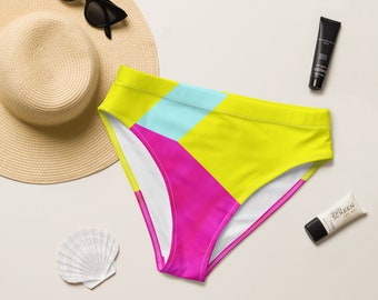 Pastel Neon Color Blocking Recycled High-Waisted Bikini Bottom /ECO Bikini Bottom