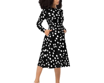 fitted lace wedding dress Polka Dot Ruffled Long Sleeve Pleated Maxi Dress – Nicole & B Boutique main image 0