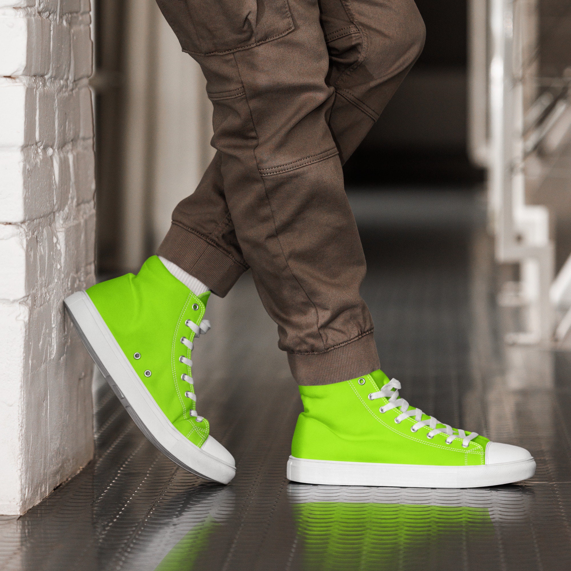 Neon Lime Green Mens High Top Canvas Shoes / Converse Style - Etsy Canada