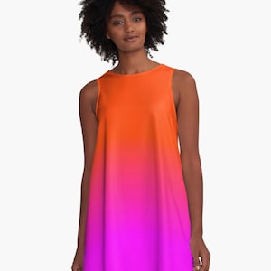 Neon Orange & Pink A-line Dress / Trapeze Dress / Up To 4XL