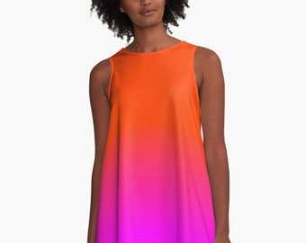 Neon Orange & Pink A-line Dress / Trapeze Dress / Up To 4XL