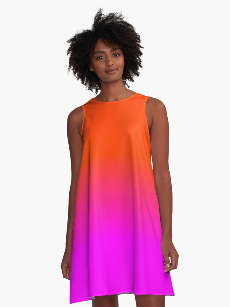 Neon Orange Pink A line Dress Trapeze Dress up to 4XL Etsy