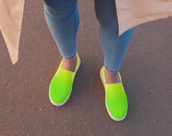 Neon Lime Green & Yellow Women’s Slip-On Canvas Shoes