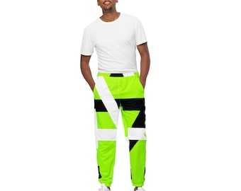 Neon Lime Green Color Blocking Unisex Track Pants / Neon Festival Pants