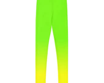 Neon Lime Green & Yellow Youth ECO  Leggings / Kid's Leggings / Sizes 8 to 20