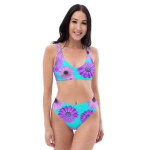 Electric Daisy Recycled High-Waisted Bikini / Daisy Turquoise Bikini