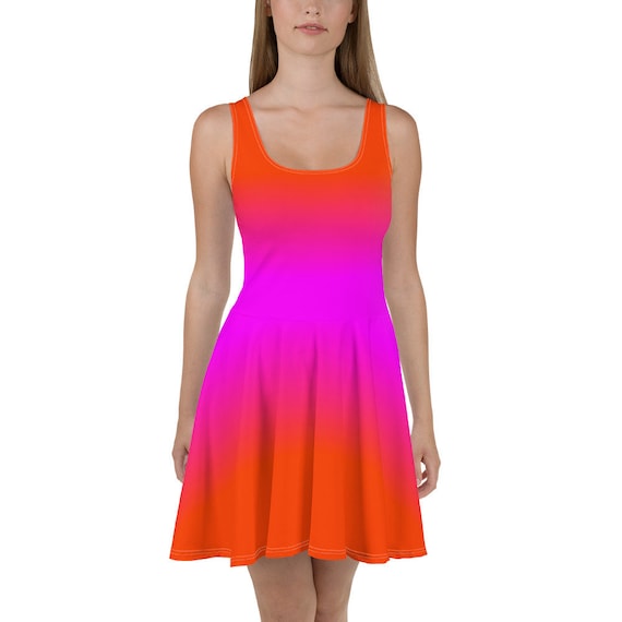n7 skater dress Neon Orange & Pink ECO Skater Dress