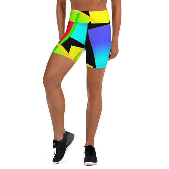 Abstract Neon Color Blocking Shorts Biker Shorts Booty Shorts Short Leggings Etsy UK