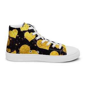 Hearts Of Gold / Women’s High Top Canvas Shoes / Gold Print Shoes