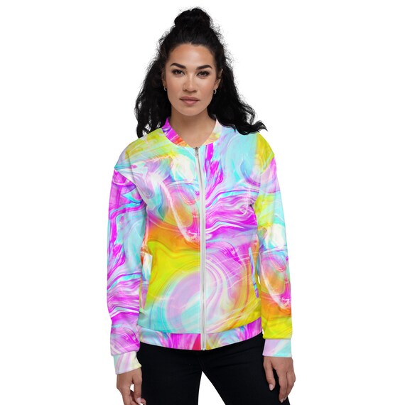 Neon Tie Dye Marble Unisex Bomber Jacket Etsy