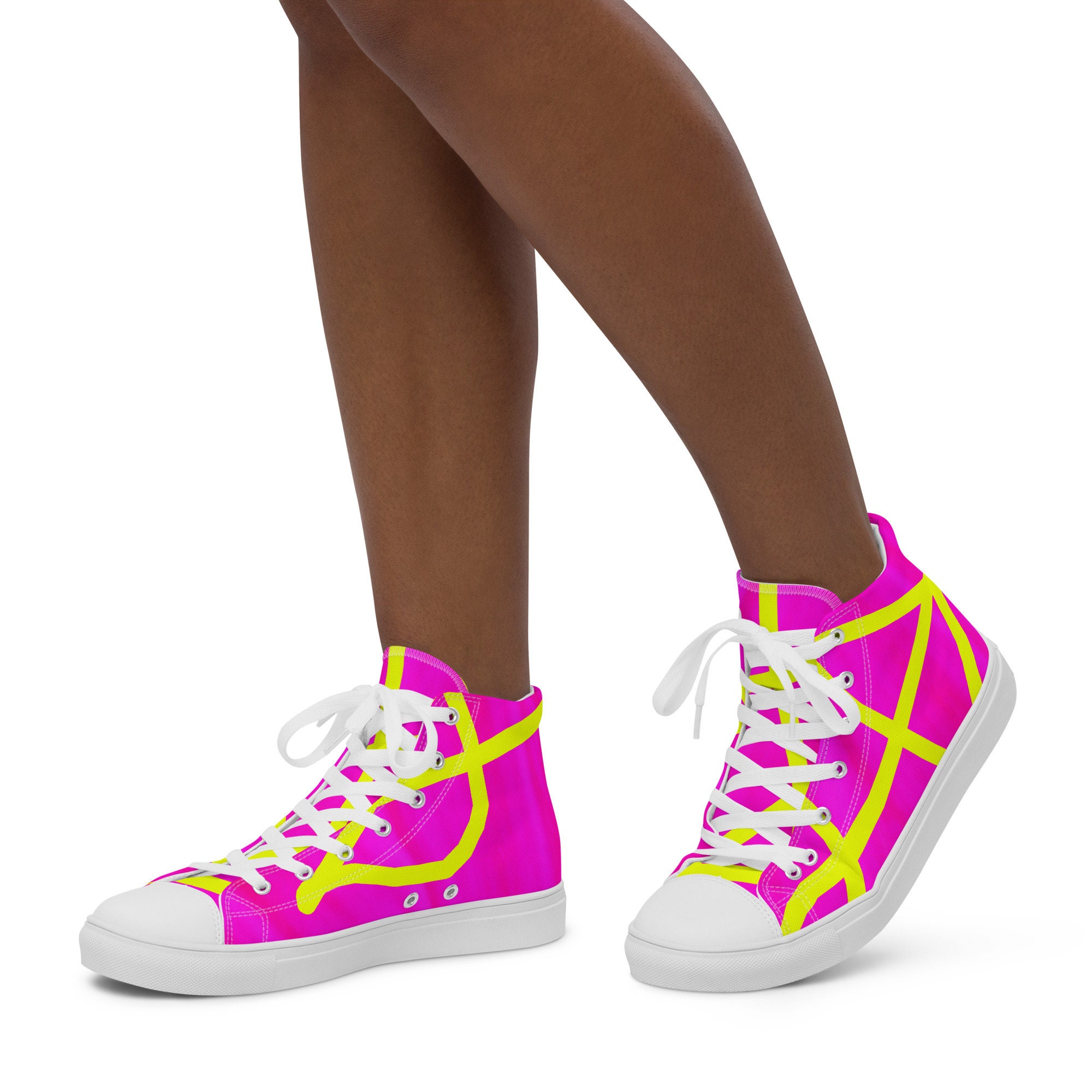 Neon Pink Abstract Womens High Top Canvas Shoes Etsy Canada