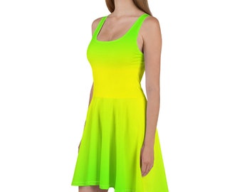 Neon Lime Green & Yellow Skater Dress