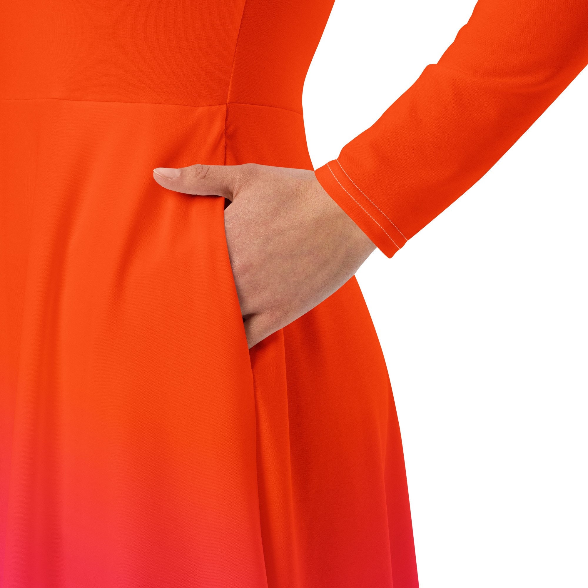 neon orange long sleeve dress Neon Orange & Pink Long Sleeve Midi Dress / Up To 6XL