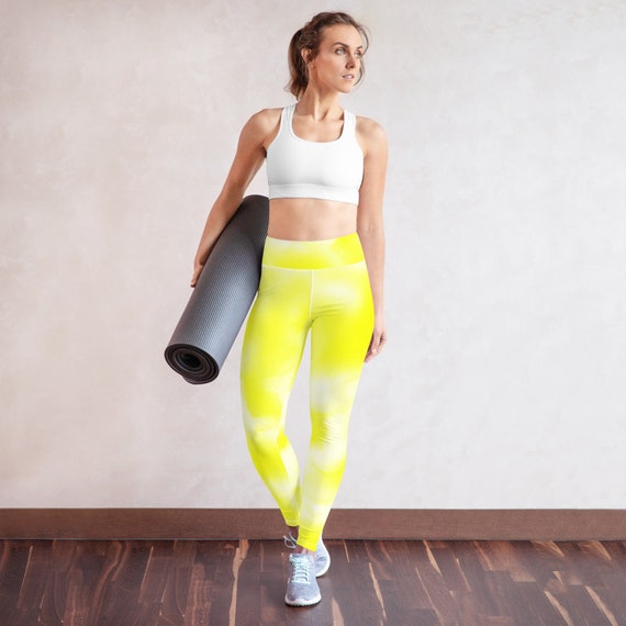 Neon Yellow Tie Dye Yoga Leggings /high Waisted Yellow Leggings -   Canada