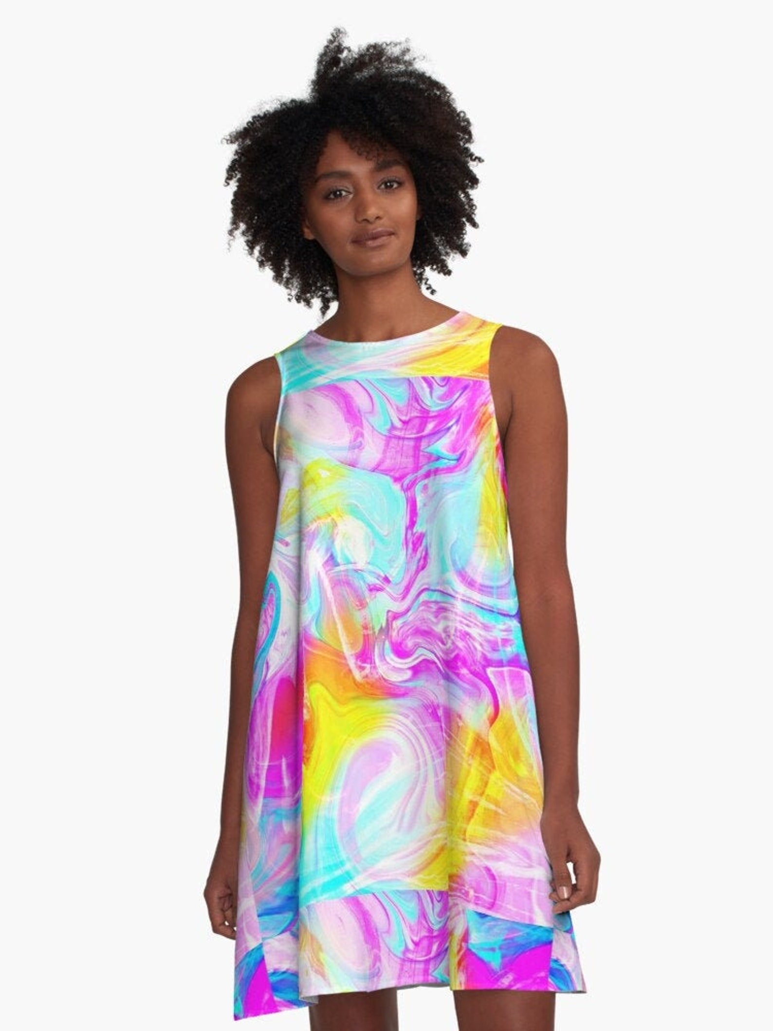 Neon Tie-dye Marble / A-line Dress / Trapeze Dress / UP to 4XL - Etsy