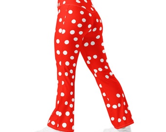 Red Polka Dots RECYCLED Flare Leggings / Bell Bottoms ECO Leggings