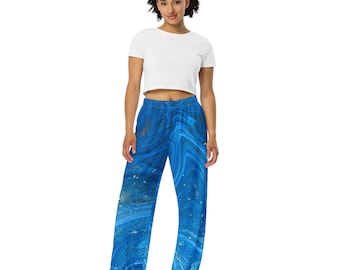 Marble  Blue Unisex Wide-Leg Pants / Loungewear Streetwear Pants / Up To 6XL