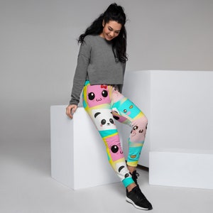 Kawaii Women&#39;s RECYCLED Joggers / ECO Panda Pig Kitty Cute Pastel Kawaii Joggers