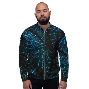 Abstract Neon Macro Leaf Unisex Bomber Jacket