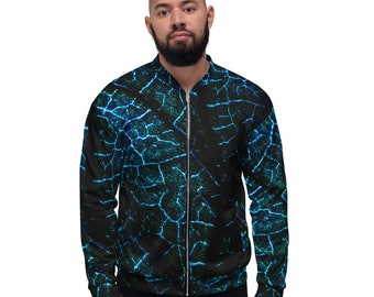 Abstract Neon Macro Leaf Unisex Bomber Jacket