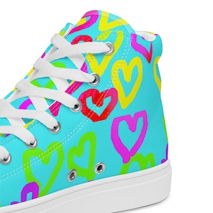 Neon Abstract Hearts Women’s High Top Canvas Shoes / Converse Style
