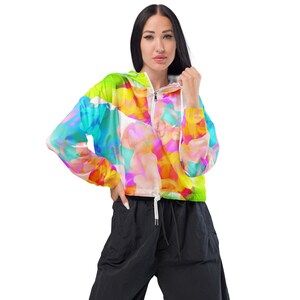 Neon Watercolor Ink Women’s Cropped Windbreaker / Neon Jacket