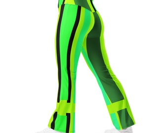 Neon limoengroen gestreept GERECYCLED Flare-legging / Bell Bottoms ECO-legging