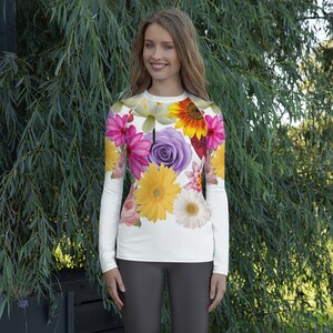 Flower Power / Women&#39;s Rash Guard / Swimwear / Surfing / Long Sleeve Athletic Wear
