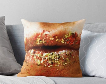 Glitter & Lips throw pillow with insert.