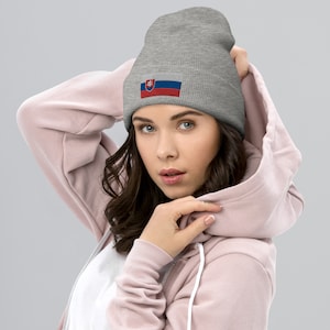 Slovak Flag Embroidered Unisex Cuffed Beanie