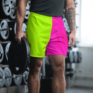Neon Lime Green & Pink Men's Recycled Athletic Shorts