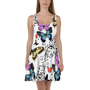 Butterfly Effect / White Skater Dress with Butterflies Design