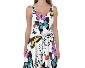 Butterfly Effect / White Skater Dress with Butterflies Design