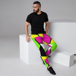 Neon Color Blocking Men&#39;s RECYCLED Joggers / EC0 Men&#39;s Festival Pants / Rave Joggers
