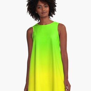Neon Lime Green & Yellow  A-Line Dress