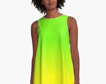 Neon Lime Green & Yellow  A-Line Dress