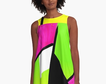 Neon Color Blocking A-Line Dress / Trapeze Dress / Up To 4 XL