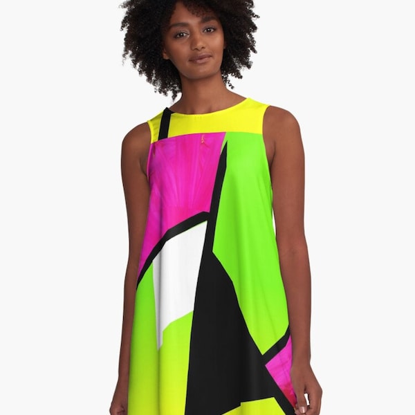 Neon Color Blocking A-Line Dress / Trapeze Dress / Up To 4 XL