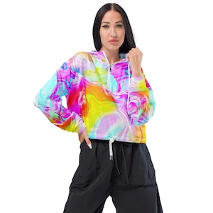 Neon Tie Dye Marble Women’s Cropped Windbreaker / Neon Jacket