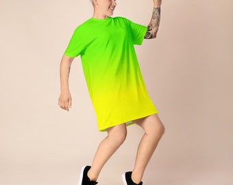 Neon Lime Green & Yellow  T-shirt dress /Up to 6XL / Streetwear