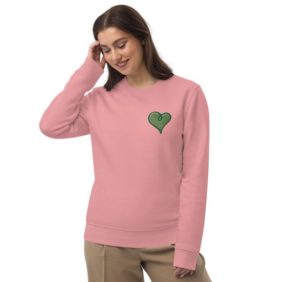 ECO Unisex Organic Sweatshirt With Embroidered GREEN HEART - Etsy