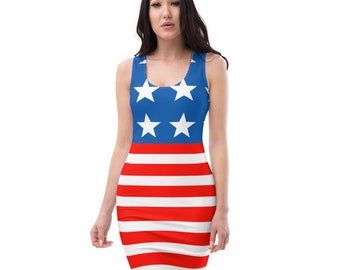 4th of july bodycon dress USA Patriotic Printed Bodycon Dress, 4th of July Gifts, American Holiday Festival Party Dress, Streetwear Fashion Dress, Gifts for Her