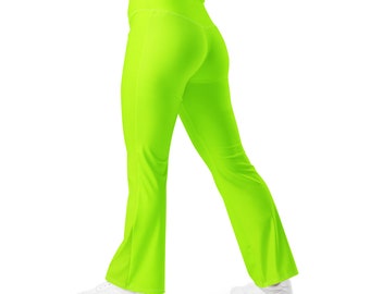 Neon Lime Green RECYCLED Flare Leggings / Bell Bottom ECO Leggings