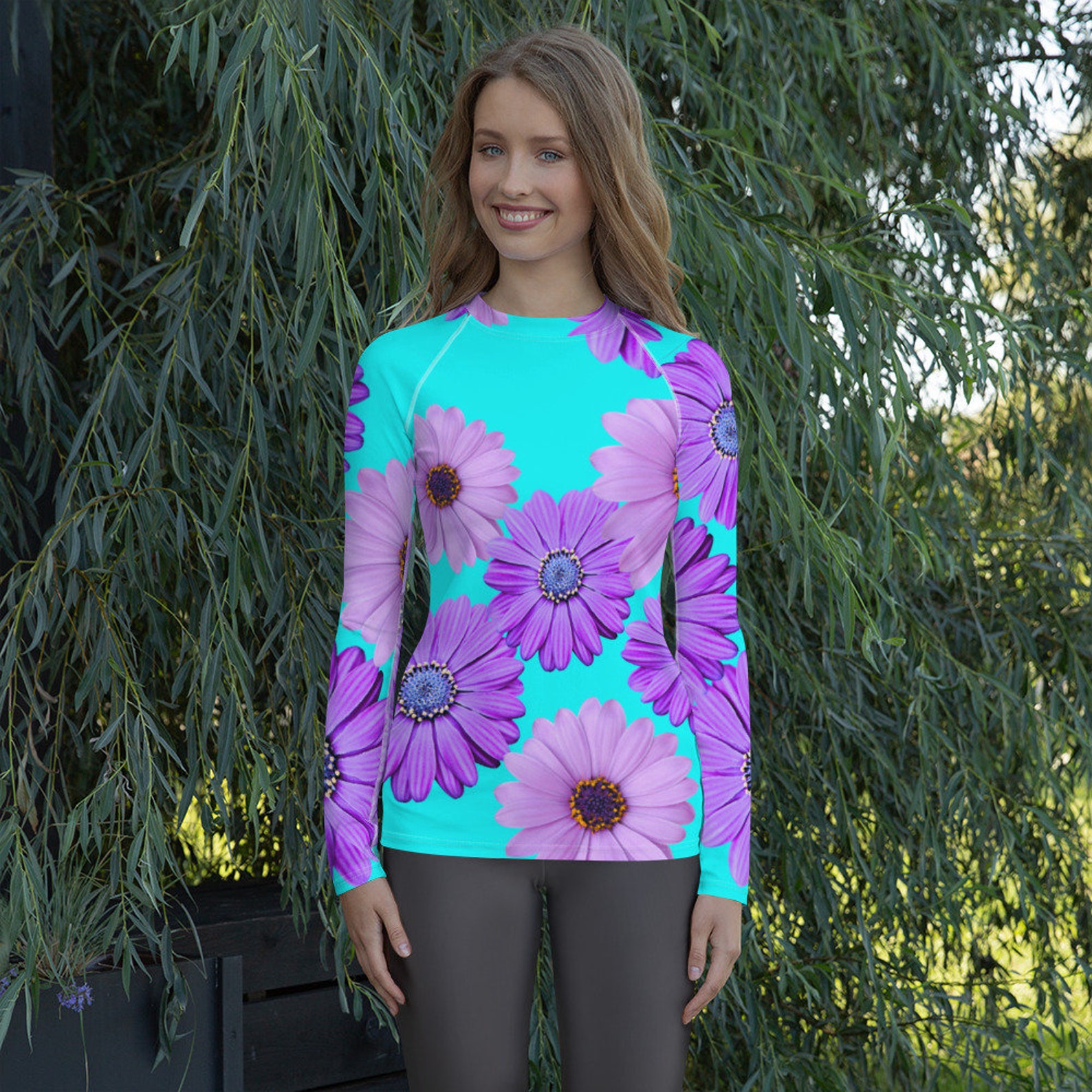 Electric Daisy Purple Daisies /women's Rash Guard / Long Sleeve