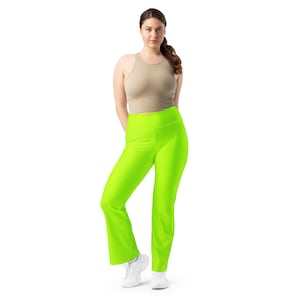 Neon Lime Green RECYCLED Flare Leggings / Bell Bottom ECO Leggings