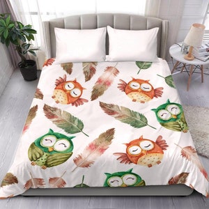 Owl Bohemian Duvet Cover and pillow Covers  - Owl Bedding Set - Owl Bed Cover