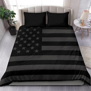 Black USA Flag Duvet Cover Set: American Bedding